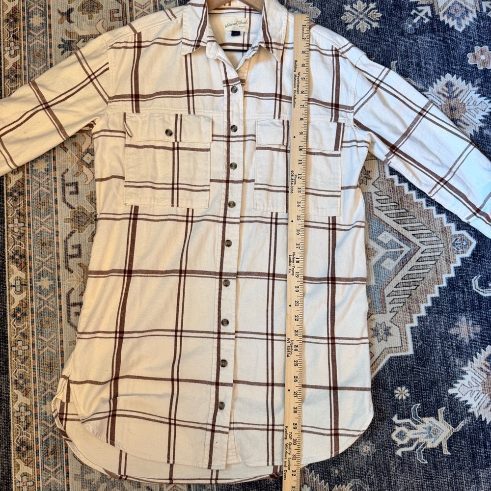 Universal Threads White & Brown Plaid Button Down Shirt Dress 100% Cotton Size S - Picture 12 of 13